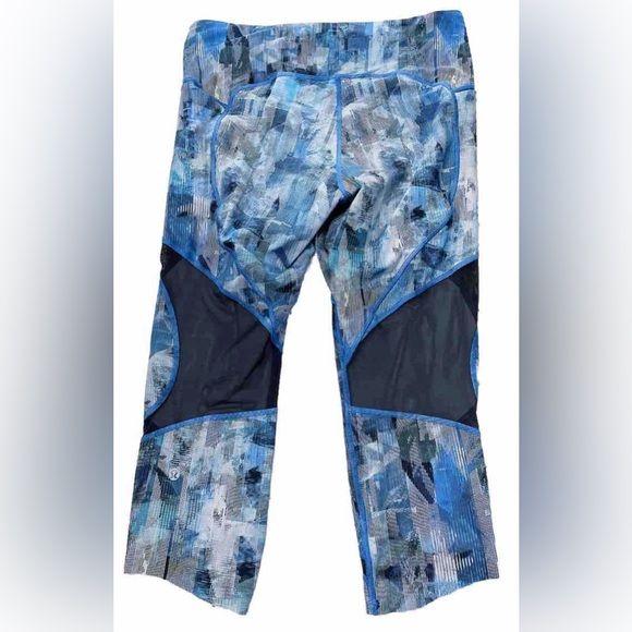 Lululemon Women’s Blue Abstract Mesh Panel Crop Leggings Size 10 - Picture 15 of 16